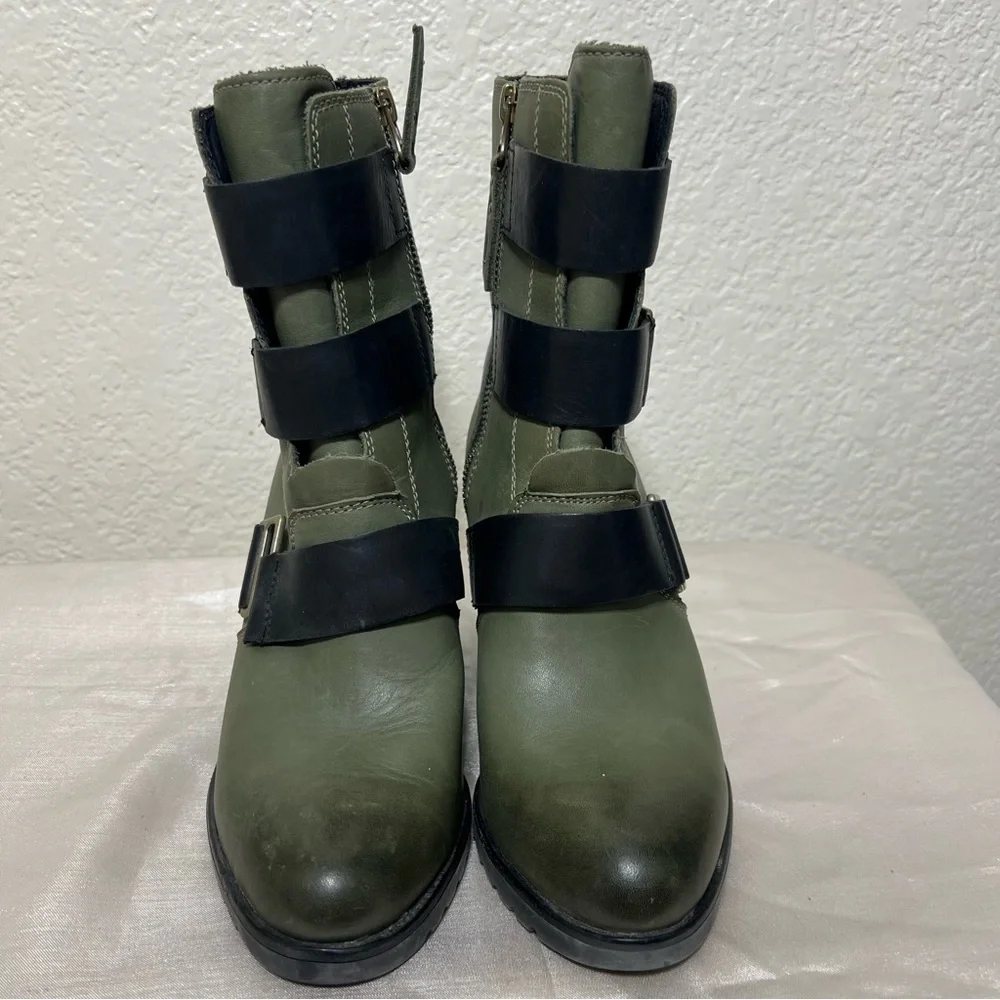 Sorel After Hours Waterproof Leather Wedge Bootie Color Nori NL2550-383 Size 7.5